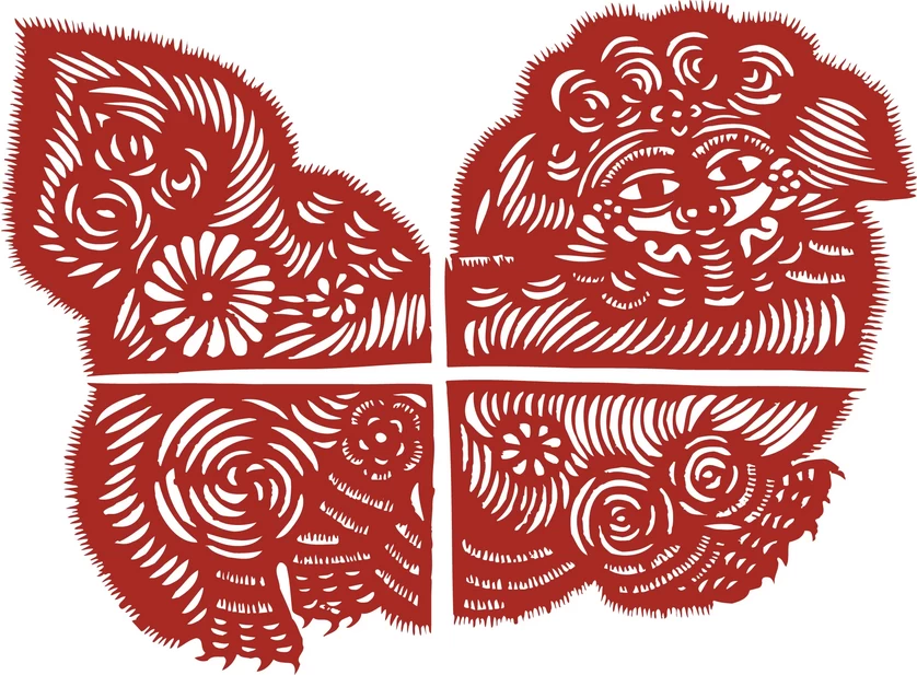 中国风中式传统喜庆民俗人物动物窗花剪纸插画边框AI矢量PNG素材【1852】